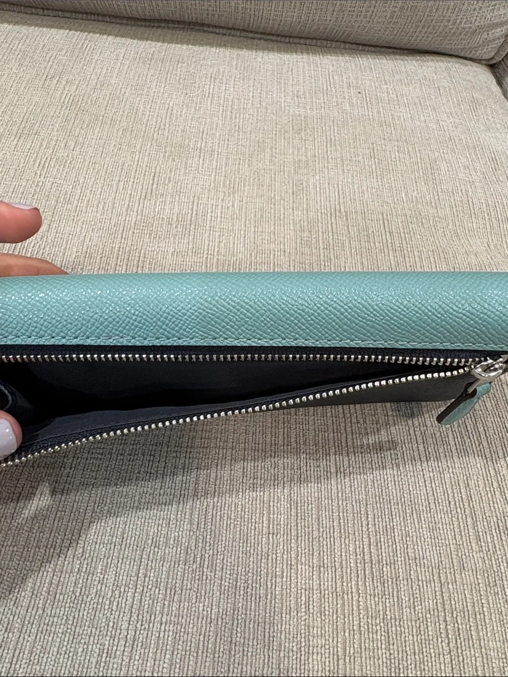 Coach Two-Tone Light Blue and Navy Leather Continental Wallet